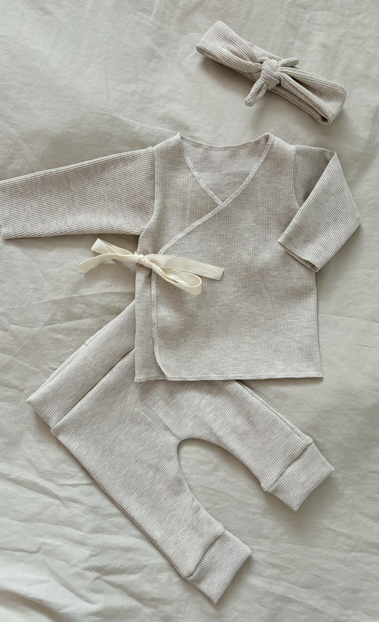 Rib beige overslagshirt