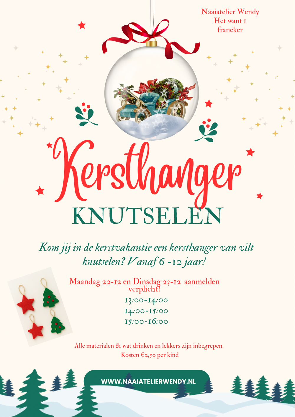 Kersthanger van vilt knutselmiddag