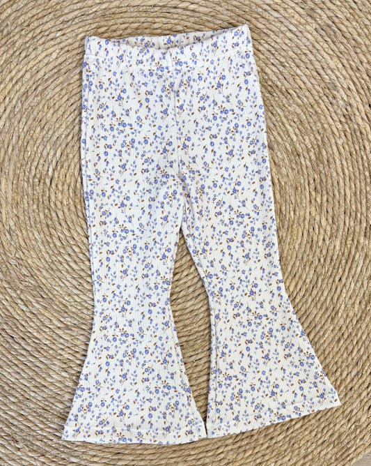 Flared broekje rib blauwe mini bloem